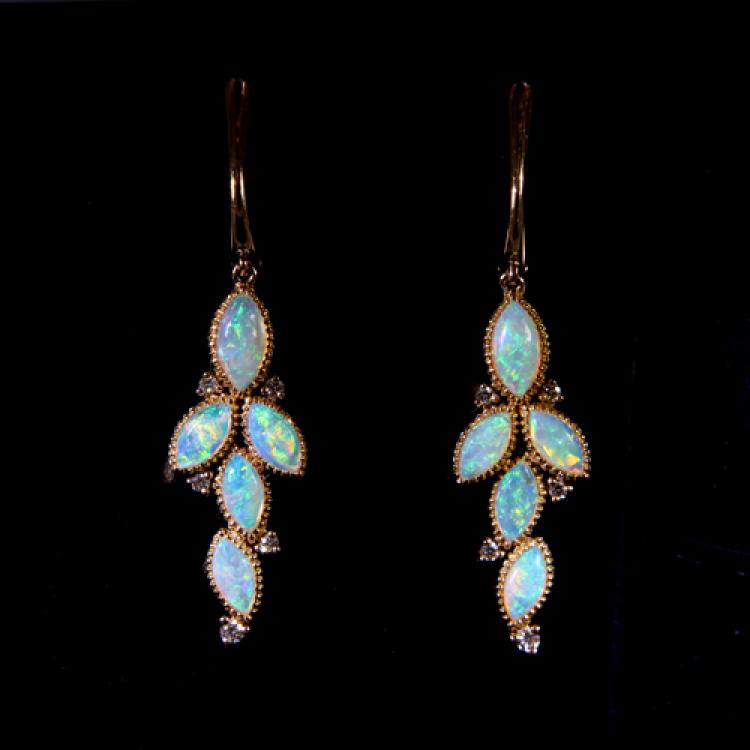 Australian Light Opal Earrings with Diamonds in 18k Rose Gold