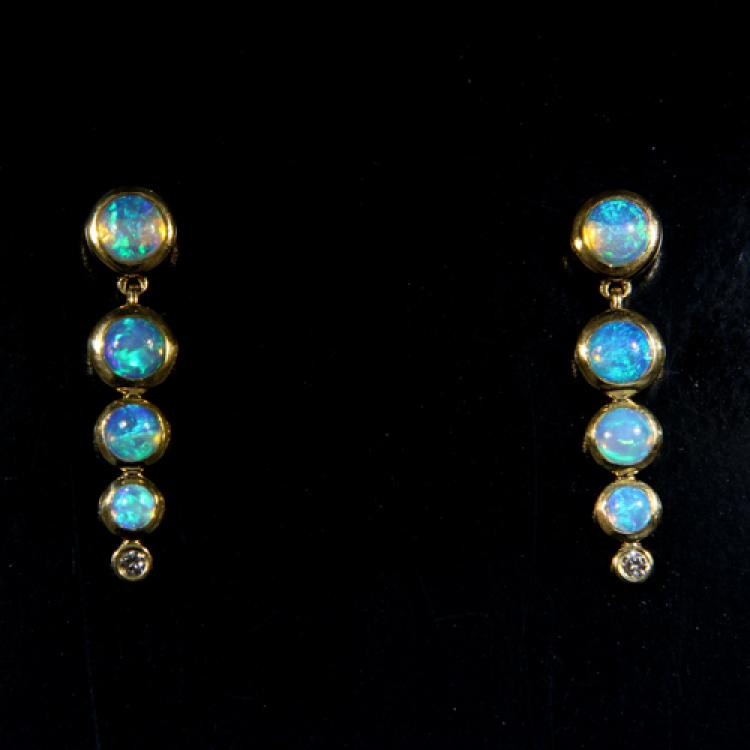 Australian Light Opal Earrings with Diamonds in 18k Yellow Gold