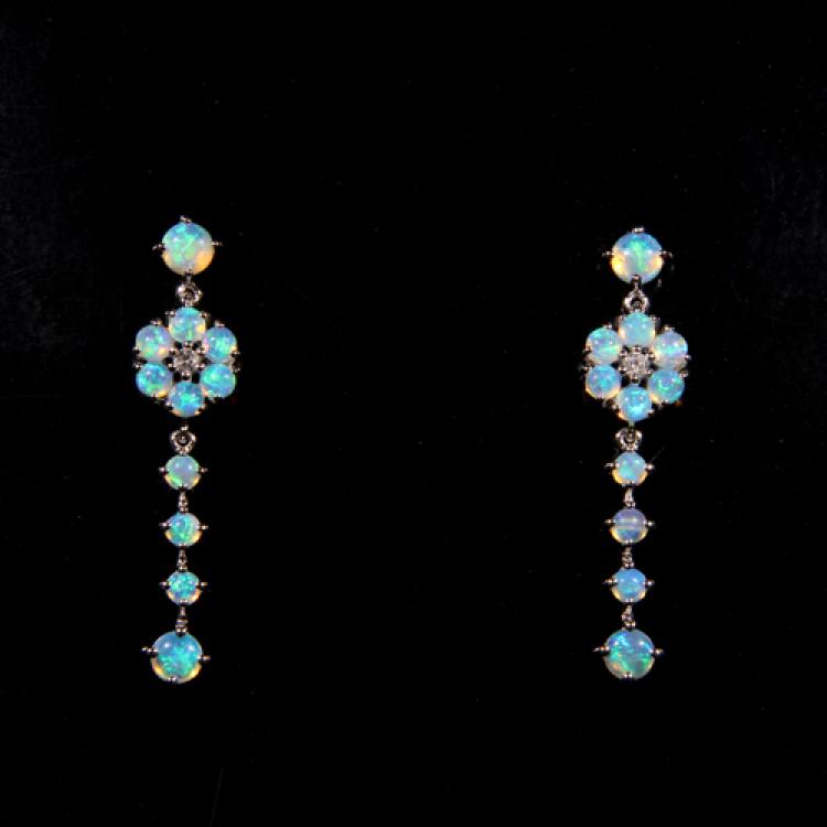 Australian Light Opal Earrings with Diamonds in 18k White Gold