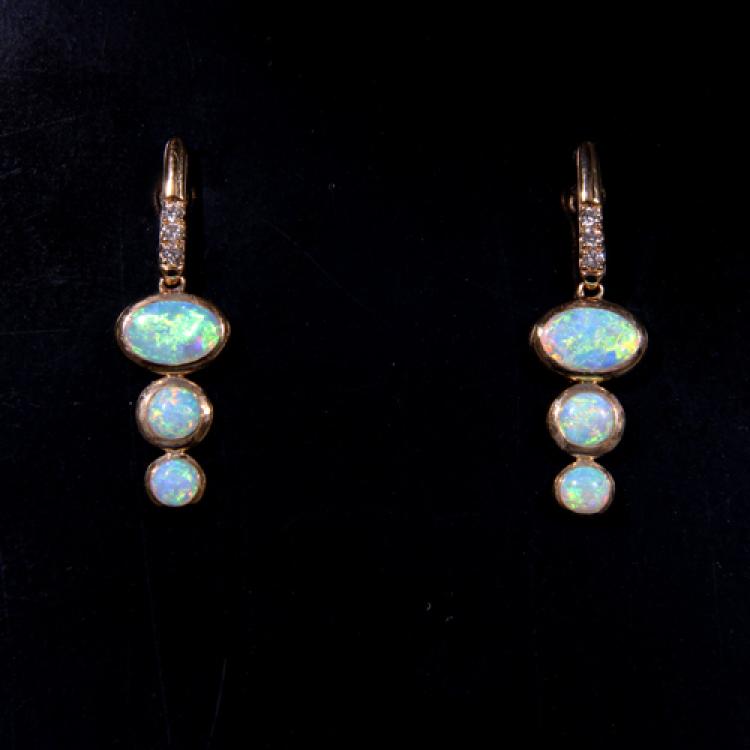 Rose Gold Earrings with Australian Light Opal and Diamonds