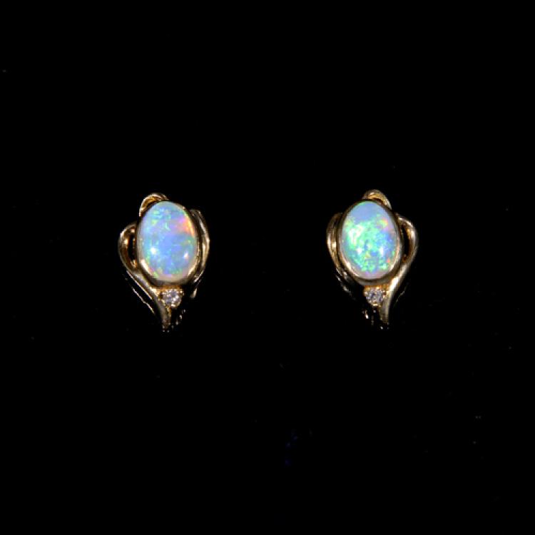 Crystal Opal Stud Earrings with Diamonds in 18k Yellow Gold