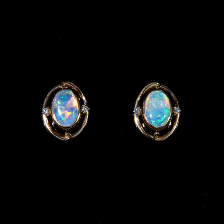 Rose Gold Stud Earrings with Australian Crystal Opals and Diamonds