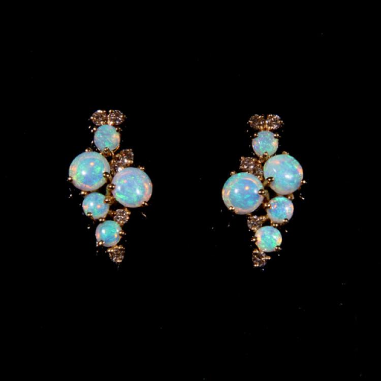 Australian Light Opal Earrings with Diamonds in 18k Yellow Gold