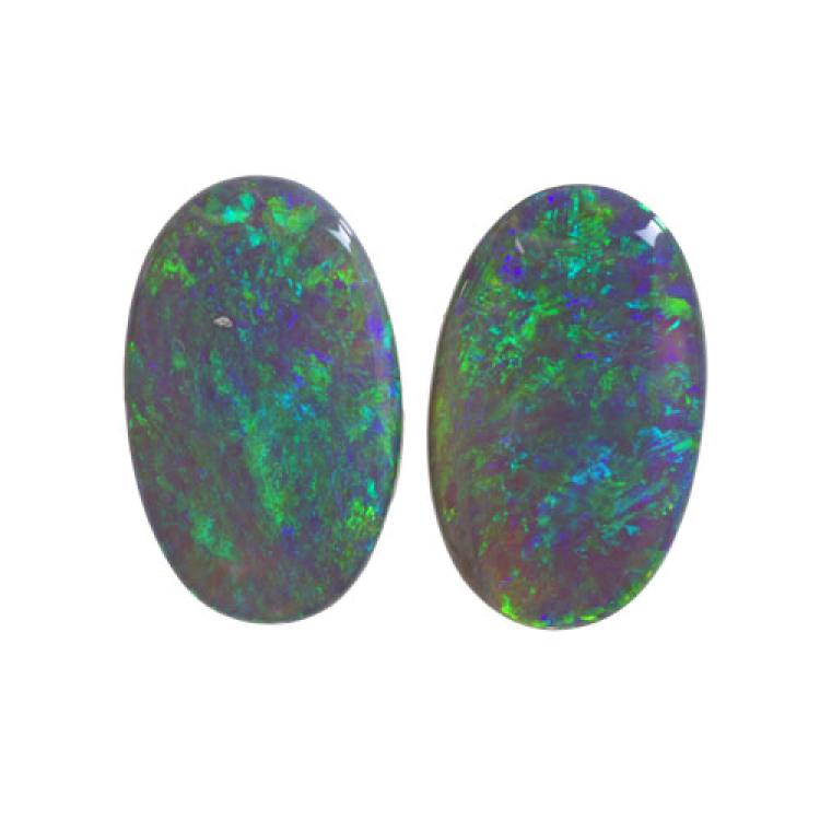 Oval Black Opal Pair with Blue-Green Play of Color