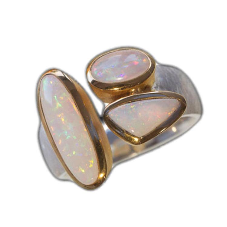 Sterling Silver and Australian Light Opal Three-Stone Ring