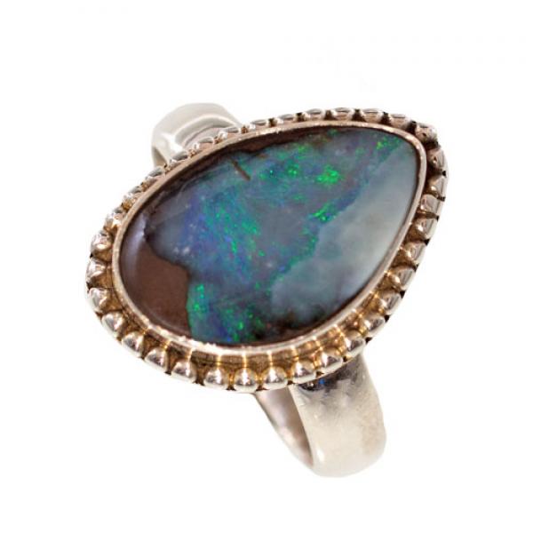 Silver Boulder Opal Boho Ring