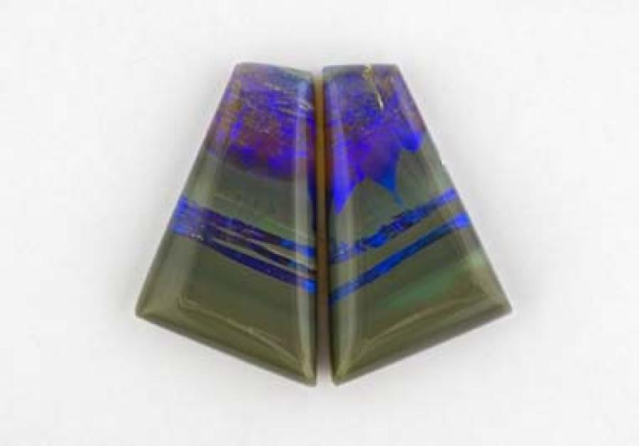 Australian Black Opal Pair with Blue Play of Color