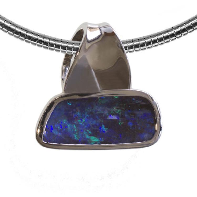 Pendant White Gold Boulder Opal, Opal Jewellery