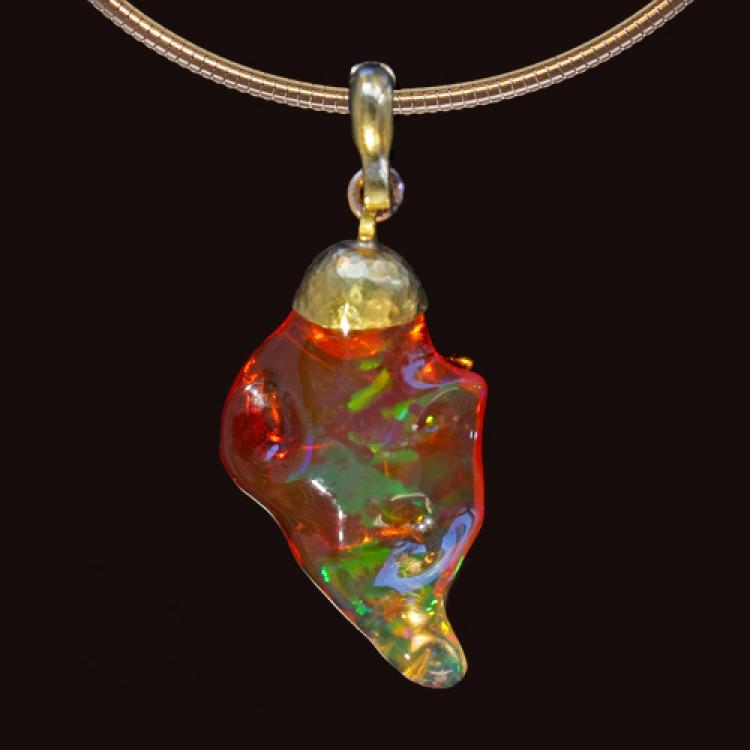 Red Fire Opal Freeshape in 24k Yellow Gold Pendant