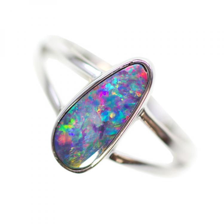 Multicolored Opal Doublet in Split-Band Silver Ring