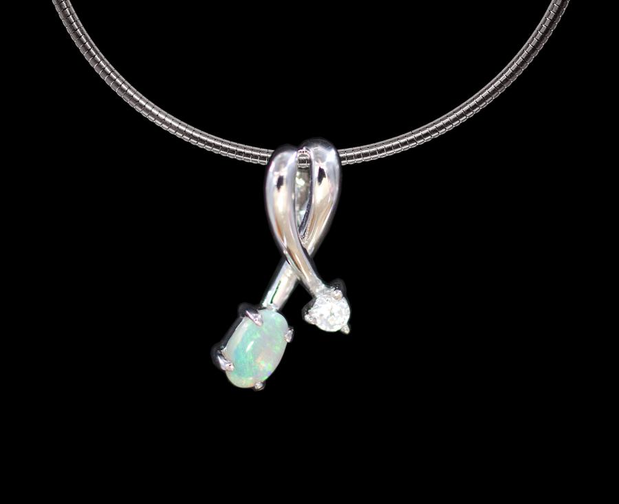 Silver Pendant with Crystal Opal and Zirconia