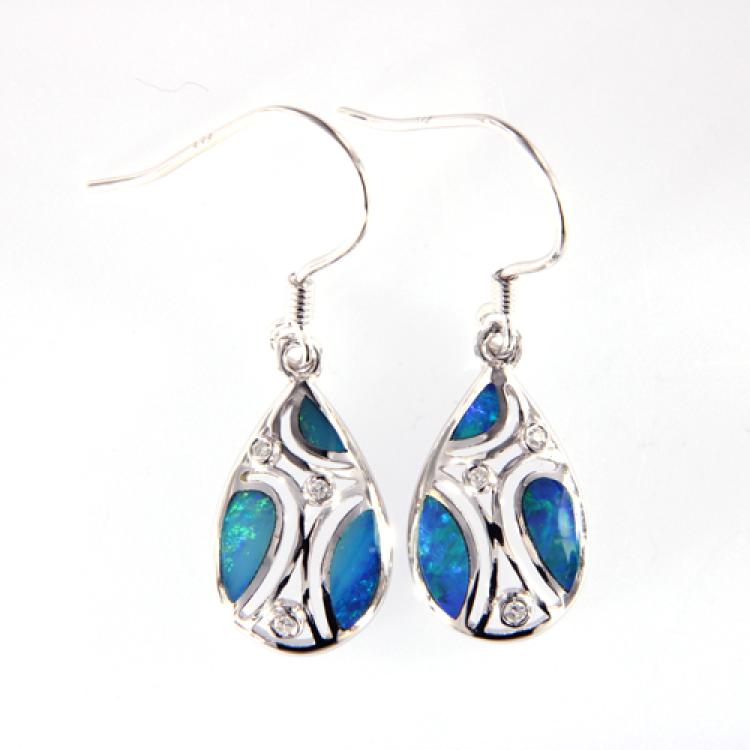 Ohrhänger aus Silber mit blauem Opal-Inlay