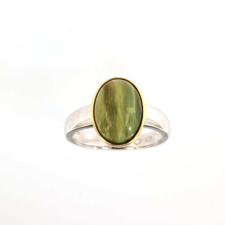 Green Cat's Eye Opal in Sterling Silver Ring