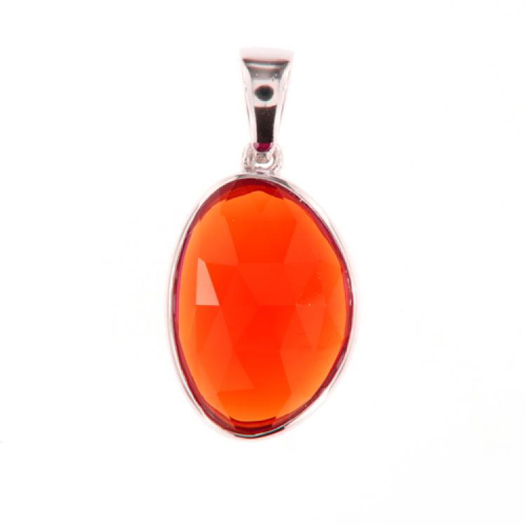 Faceted Fire Opal in Sterling Silver Pendant