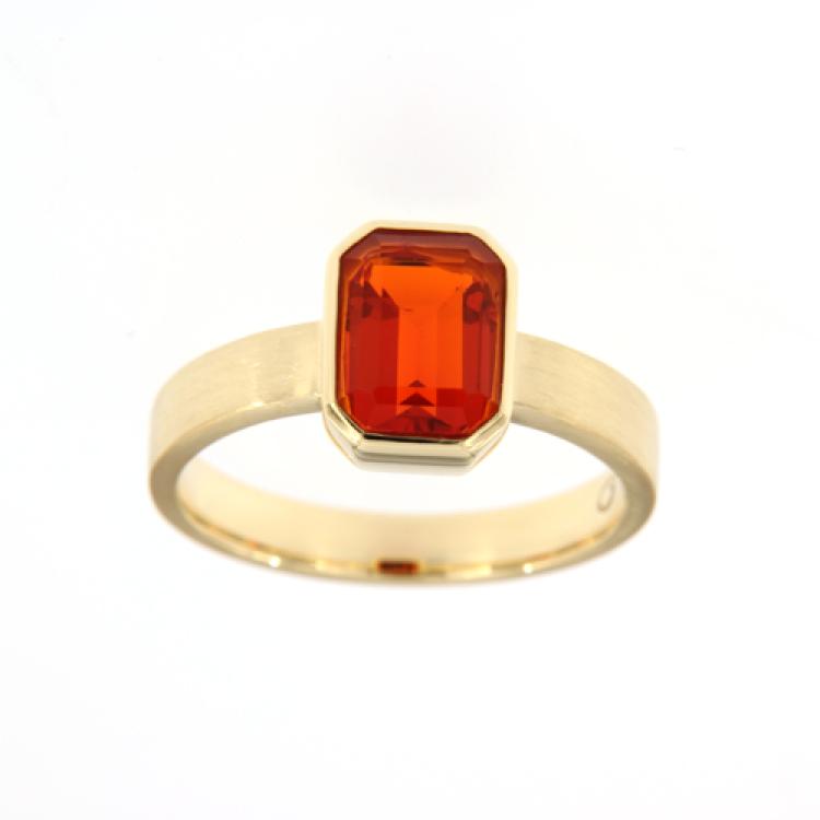Faceted Mexican Fire Opal in Matte 18k Yellow Gold Ring