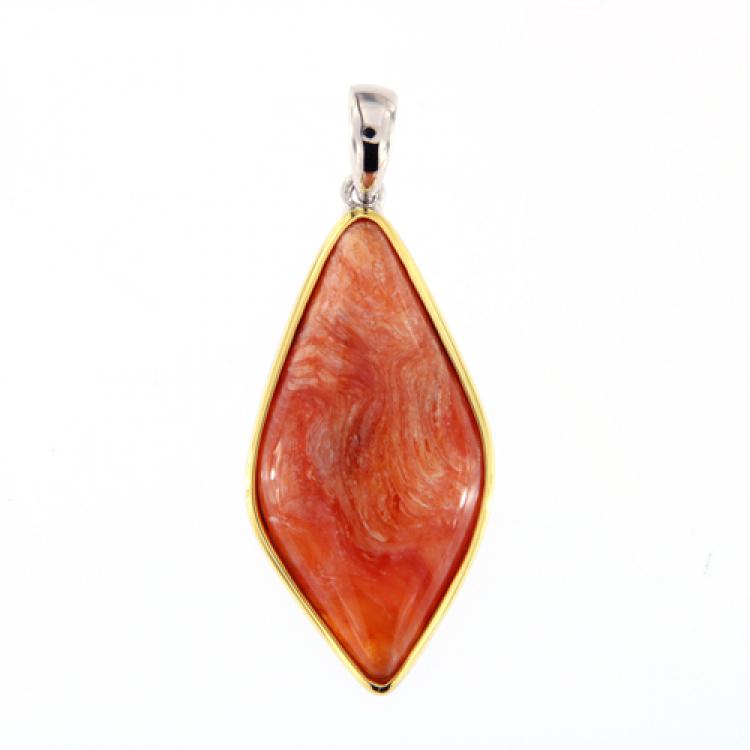 Landscape Fire Opal in Polished Sterling Silver Pendant