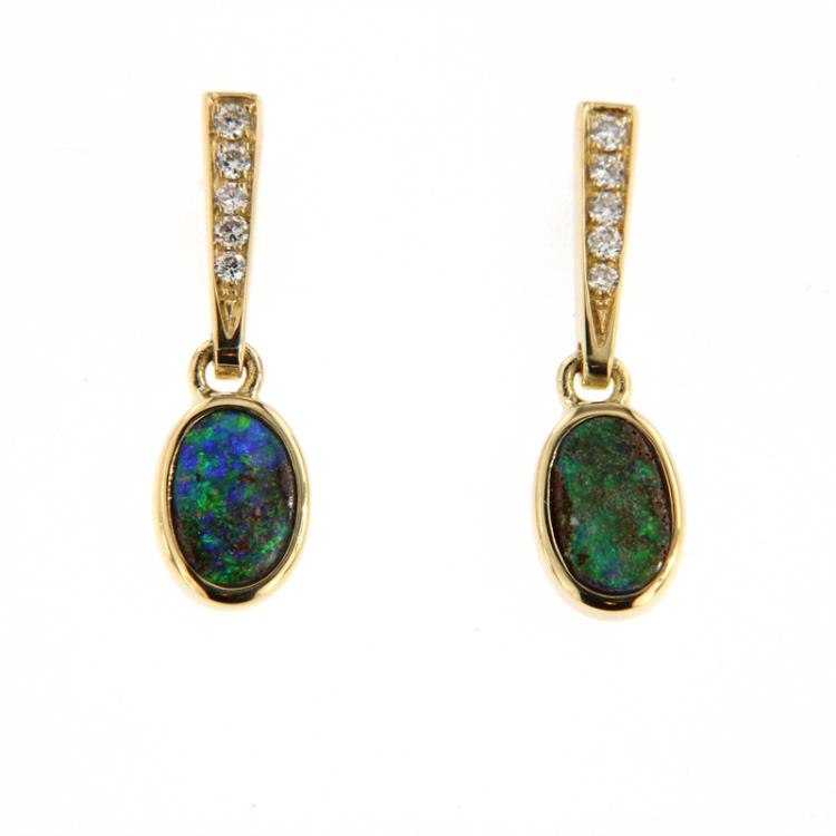 Gold Boulder Opal Stud Earrings with Diamonds
