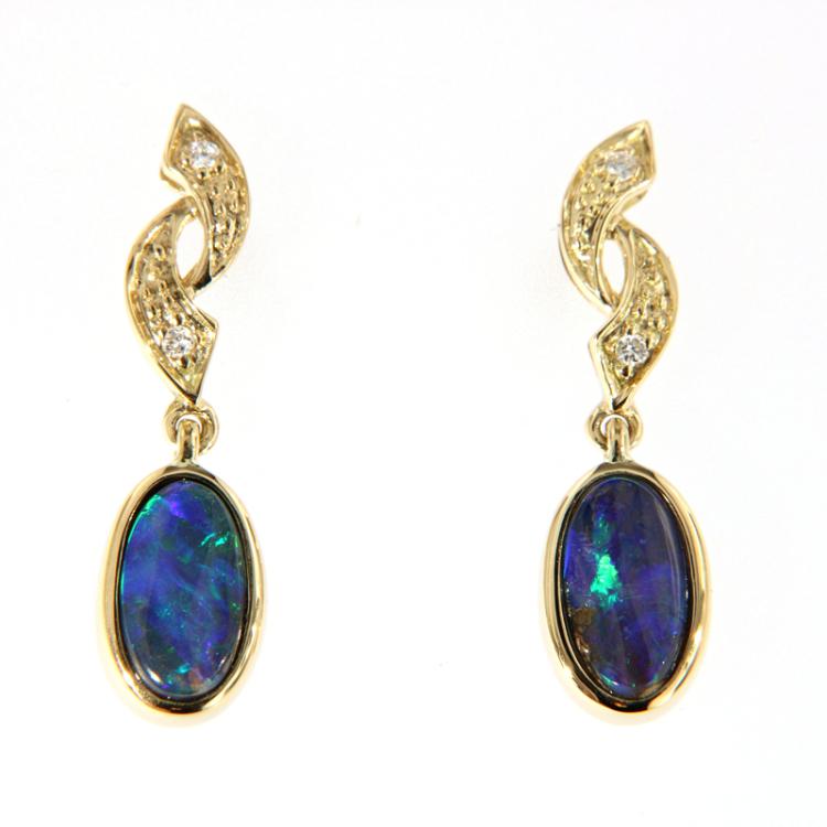 Gold Boulder Opal Stud Earrings with Diamonds