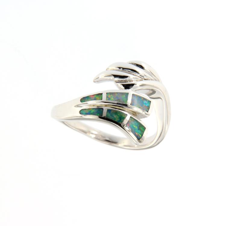 Lovely Opal Inlay Ring with Floral Leaf Design