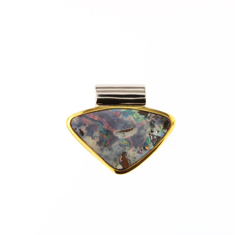 Colorful Boulder Opal in Gold-Plated Silver Pendant