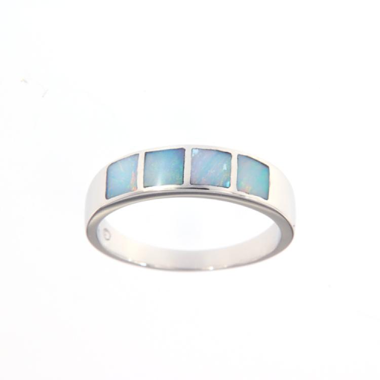 Silver Ring with Pastel-Colored Opal Inlay