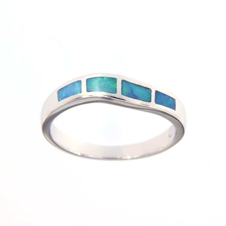 Wavy Silver Ring with Blue-Green Opal Inlay