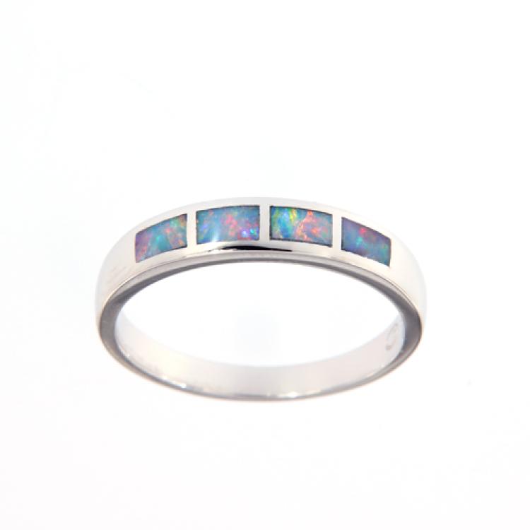 Stackable Silver Ring with Colorful Opal Inlay
