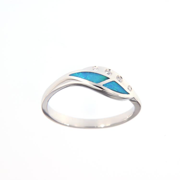 Delicate Silver Ring with Opal Inlay and Zirconia