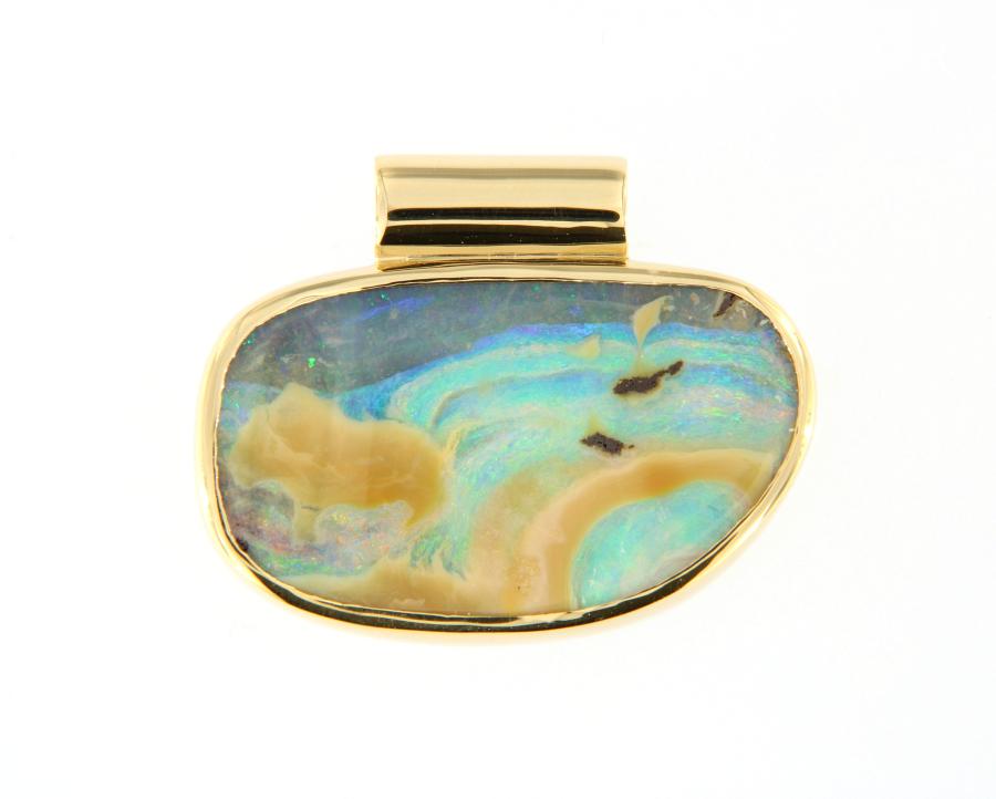 Colorful Boulder Opal in 18K Yellow Gold Pendant