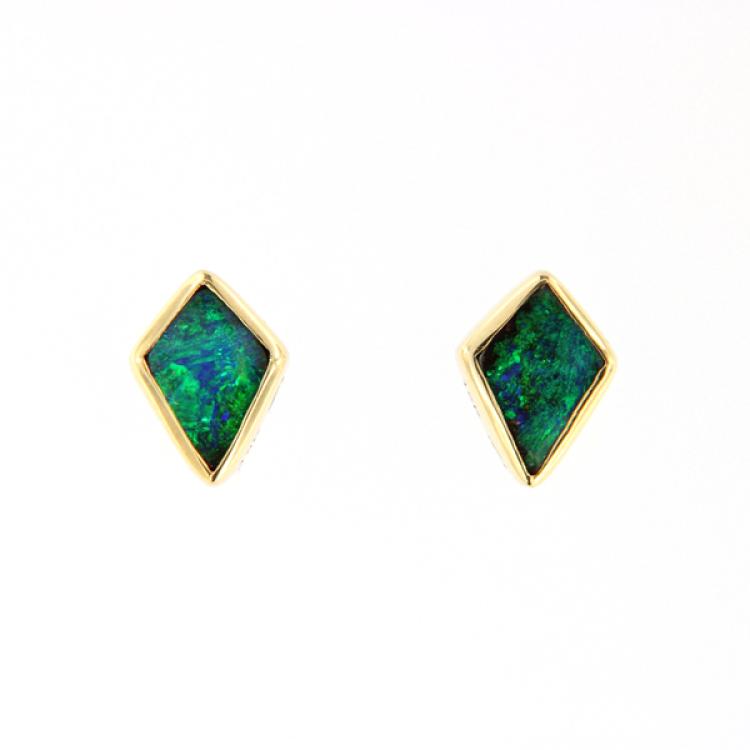 Boulder Opal Stud Earrings for Every Day in 18k Yellow Gold