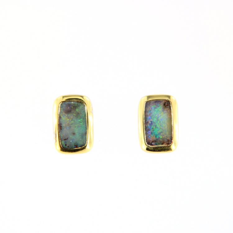 Colorful Boulder Opals in Sterling Silver Stud Earrings