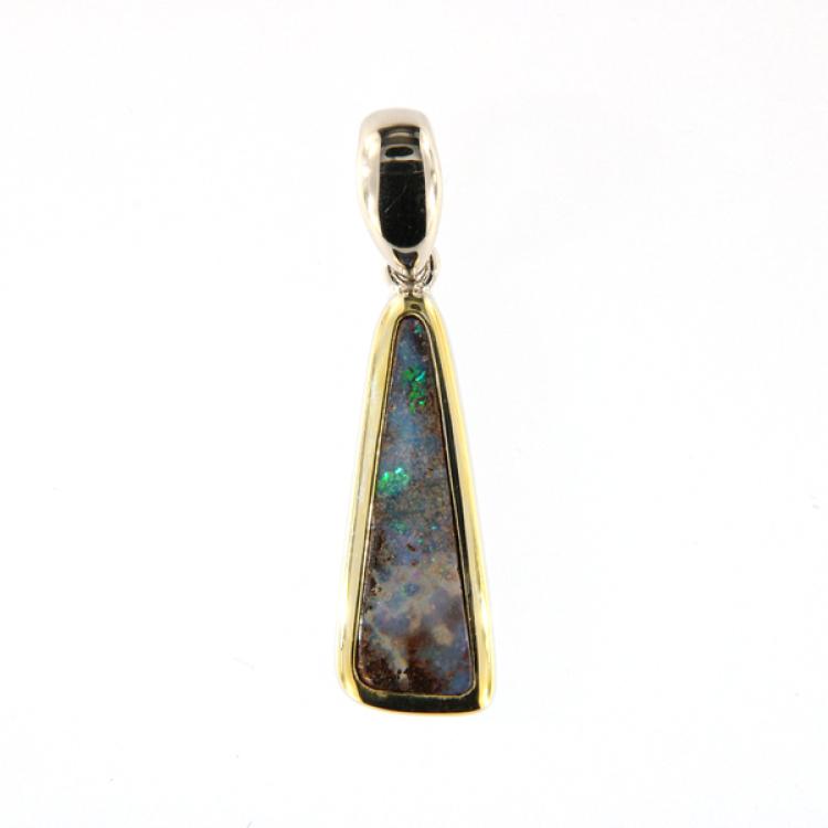 Natural Australian Boulder Opal in Simple Silver Pendant