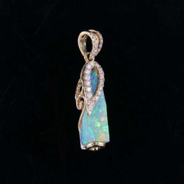 Small Crystal Opal Pendant with Diamonds