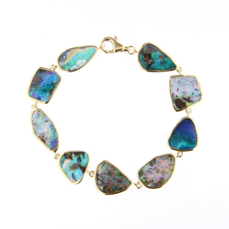 Multicolored Boulder Opal Bracelet in 18k Yellow Gold