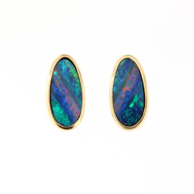 Opaldublett-Ohrstecker aus 585 Gelbgold