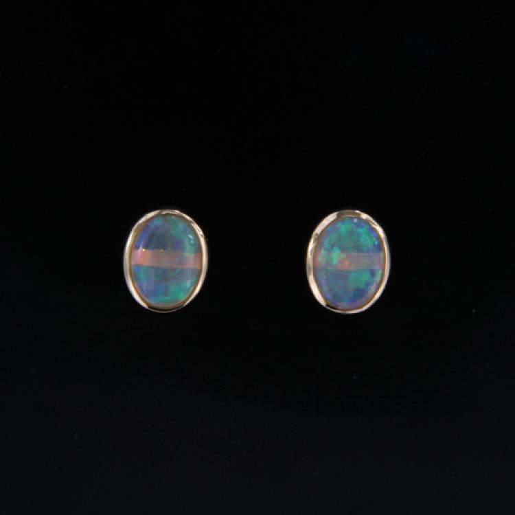 Crystal Opal Stud Earrings in 18k Yellow Gold