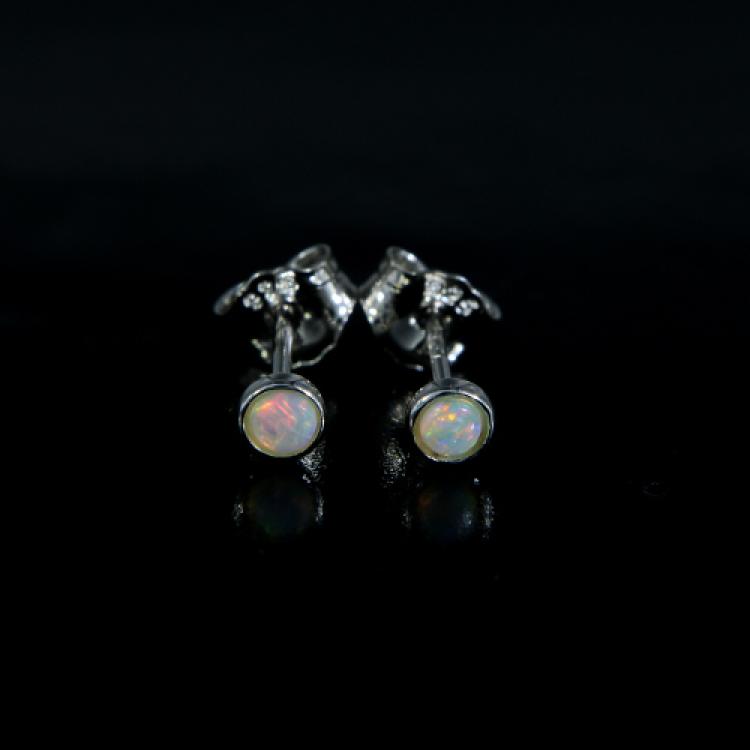 Tiny Light Opals in Sterling Silver Stud Earrings
