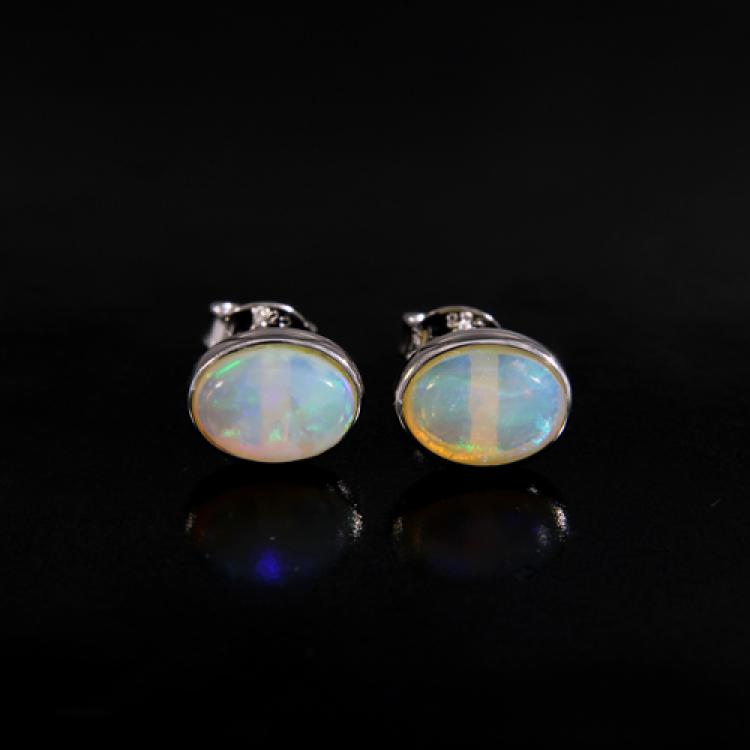 Australian Opals with Green Flash in Sterling Silver Stud Earrings