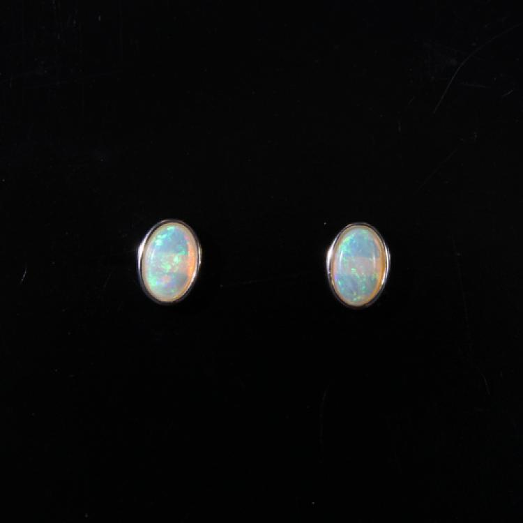 Oval Light Opals in Sterling Silver Stud Earrings