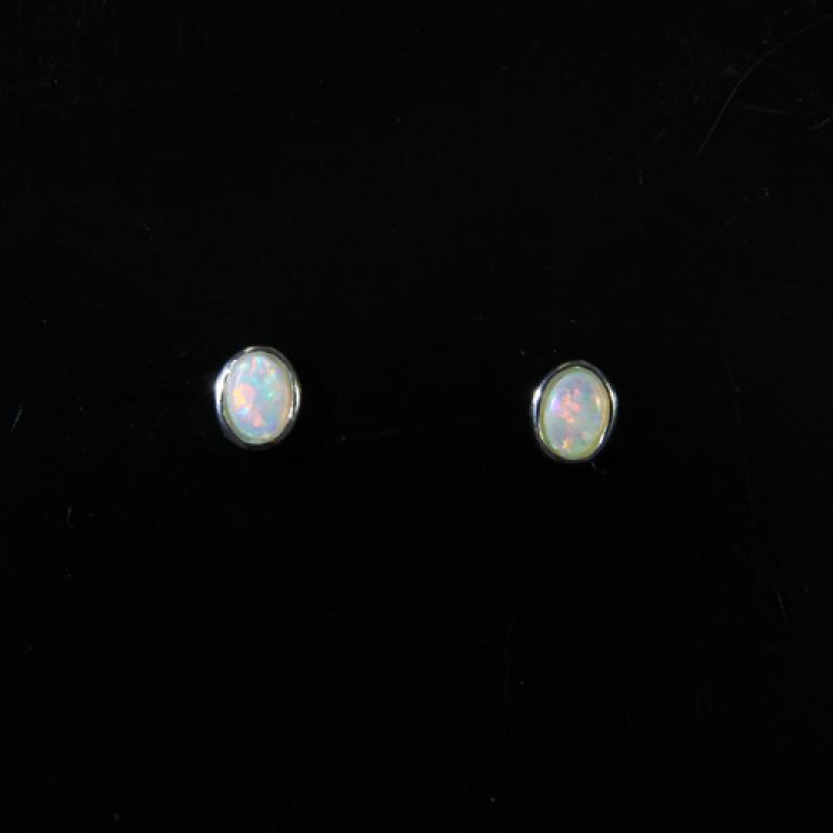Small Oval Light Opals in Sterling Silver Stud Earrings
