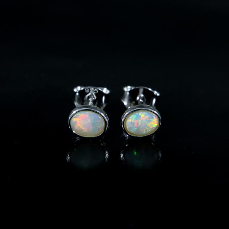 Sterling Silver Stud Earrings with Colorful Light Opals