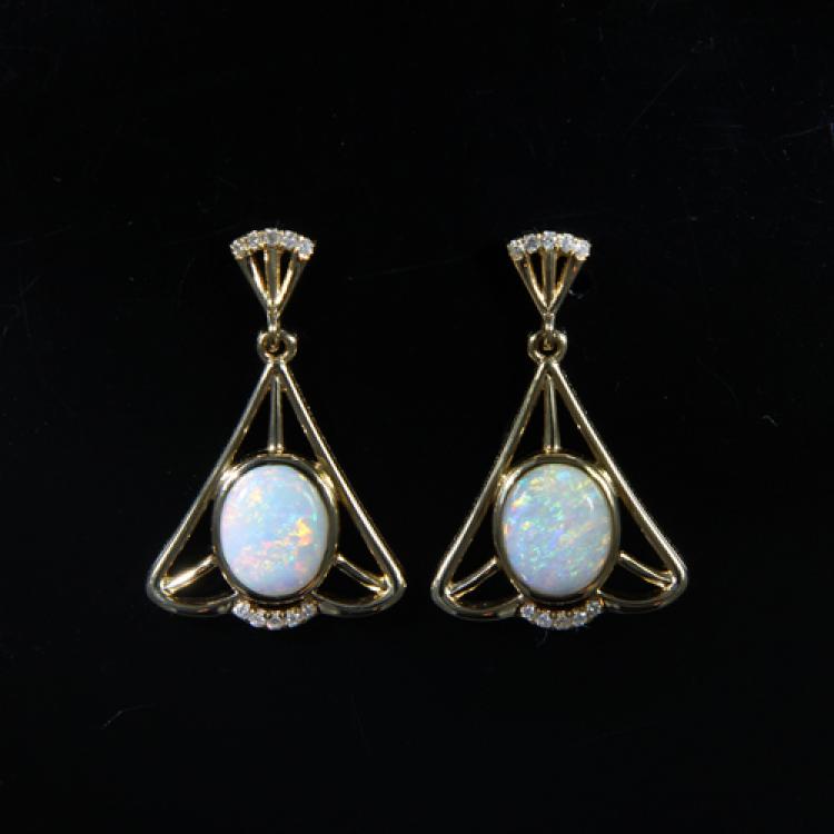 Gold Light Opal Stud Earrings