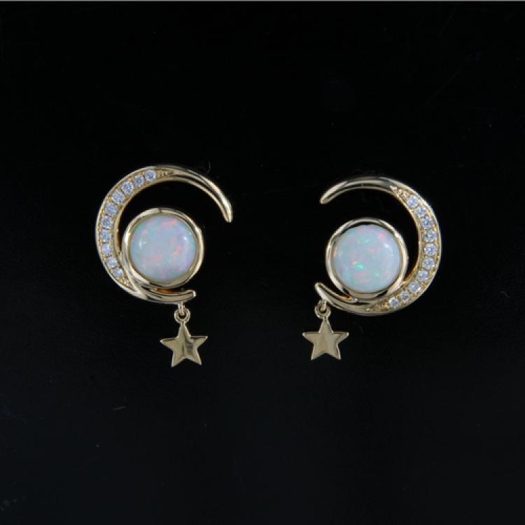 Gold Light Opal Stud Earrings