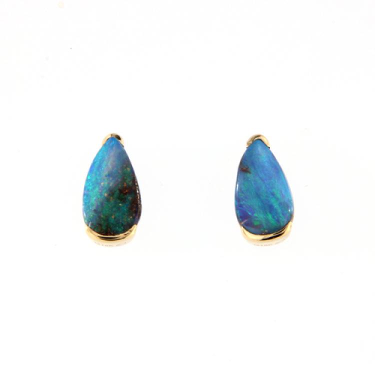 Pear-Shaped Boulder Opal Stud Earrings for Every Day in 18k Yellow Gold
