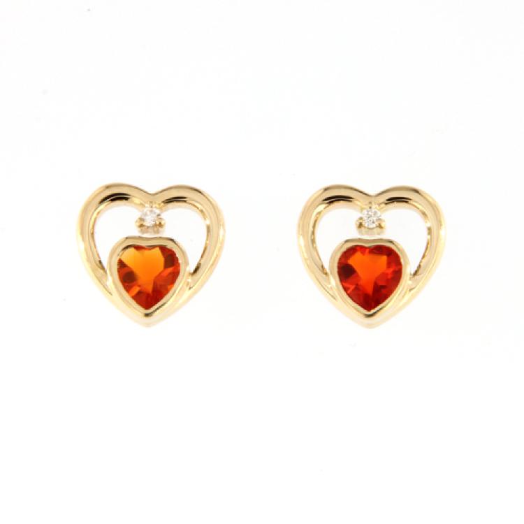 Heart-shaped Fire Opal stud earrings in 18k yellow gold