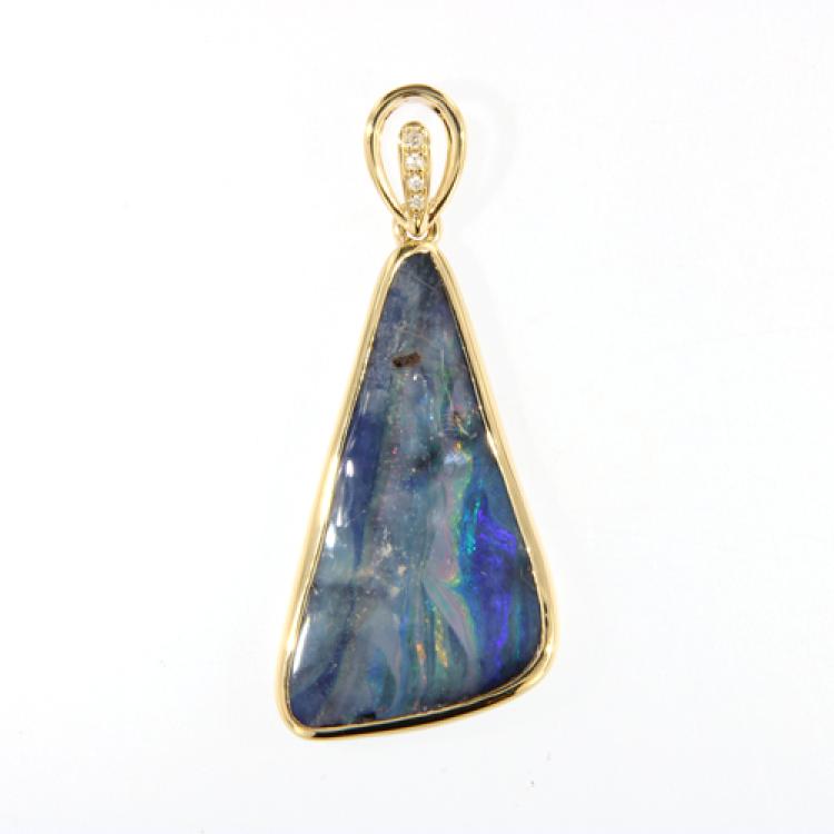 Australian Boulder Opal and Diamonds in 18K Yellow Gold Pendant