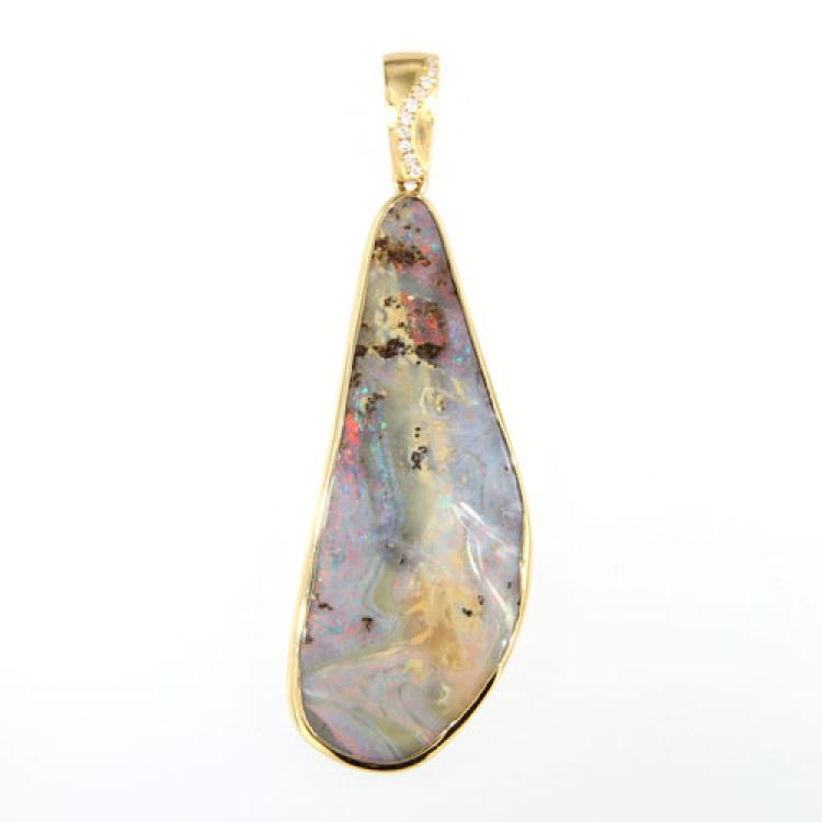 18k Yellow Gold Pendant with Colorful Boulder Opal
