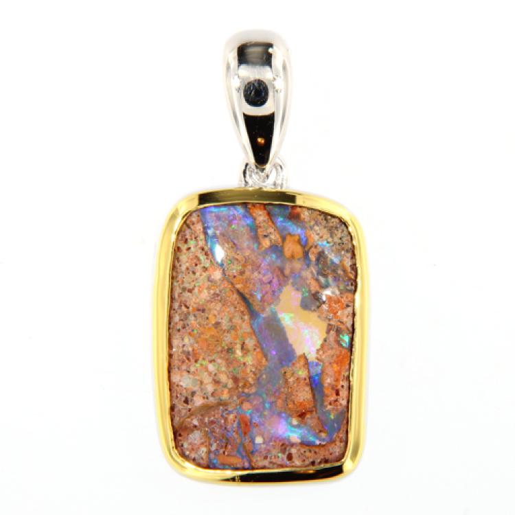 Unusual Boulder Opal in Gold-Plated Silver Pendant