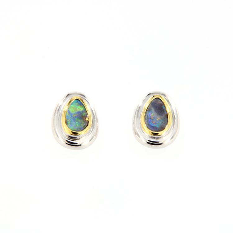 Pear-Shaped Boulder Opals in Sterling Silver Stud Earrings