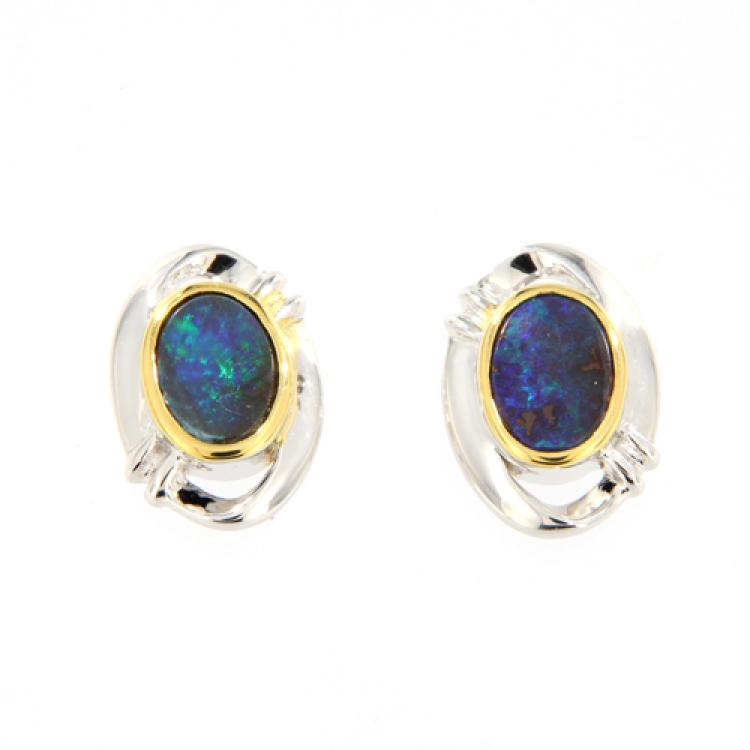 Sterling Silver Boulder Opal Stud Earrings
